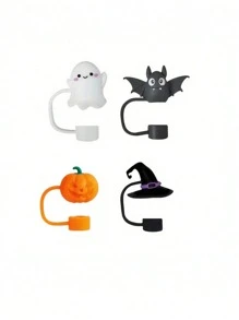 4pcs/Set Silicone Straw Sleeves - 10mm/0.39in, Cute Ghost, Bat, Witch Hat, Pumpkin Designs - Fits 10mm Straws - Reusable And - Multicolor - View 11