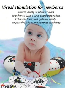 Vocheer Tummy Time Pillow With Crinkle Pad And Teether, Black And White High Contrast Baby Toy With Mirror, Montessori Sensory Crawling Toy, Suitable For 0-3 Years Old Baby Toys, Baby Toys, Teething Toys, Baby Bath Toys