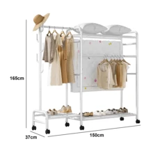 Lislark Heavy Duty Clothing Rail Clothes Rail Rack Closet Rails Coat Rail Wardrobe For Bedroom Free Standing Metal Hanging Garment Coat Rack Tidy Rails With Rolling Wheels (Heavy Duty-Black/White) ﻿ - White - View 4