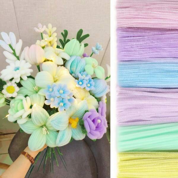 620 Pieces Pipe Cleaners Craft Set, Monet's Garden Hues, 600 Pcs Chenille Stems With 20 Pcs Flower Stems, Pipe Cleaners Chenille Stems, Craft Supplies Bulk For DIY Art And Craft Projects Creative Gift Wrapping Party Decorations, Flowers Craft Supplies Bulk Fluffy Fuzzy Sticks ( Monet's Garden Tones,12 Inch)