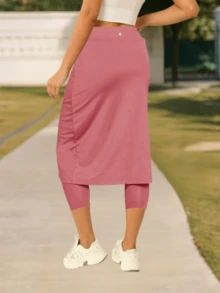 Cicybell Womens Tennis Skirt With Capris Leggings Golf Knee Length Skorts Athletic Long Skirts For Women With Pockets - 粉色 - 查看 2