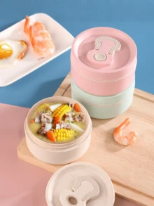 1 pieza Fiambrera de 3 compartimentos, diseño a prueba de fugas, con cuchara y tenedor, reutilizable, apta para microondas, caja portátil aislada para exteriores, juego portátil de preparación de comidas para adultos, útiles escolares, vuelta al colegio, artículos de cocina, regalo de Navidad - Multicolor - Ver 9