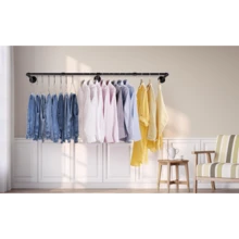 8TH-ST 66.1" Industrial Pipe Clothing Rack, Wall Mounted Clothes Rack For Hanging Clothes, Detachable Space-Saving Heavy Duty Iron Garment Rail For Closet Storage 3 Base, Black - 1 - 查看 5