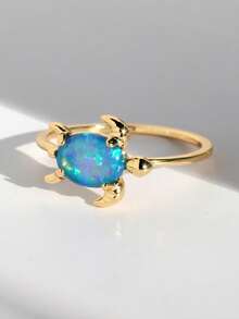 Charm-In 1 Chiếc Nhẫn Rùa Đá Quý Úc Màu Xanh, Lý Tưởng Làm Quà Tặng Ngày Của Mẹ, Quà Tặng Sinh Nhật Hoặc Trang Sức Mùa Hè Cho Bé Gái - Màu xanh lam - Xem 3