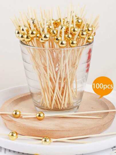 Un pachet de 100 bucăți scobitori de fructe de unică folosință galvanizată cu aur și argintiu trandafir de culoare bară de artă Scobitori de fructe pentru decorare pentru cocktailuri lucrate manual