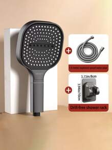 Juego de ducha de mano cuadrada (cabezal de ducha/manguera/soporte), con efecto potenciador de la presión del agua y gran caudal de agua, adecuado para duchas de baño domésticas y suministro de agua caliente.