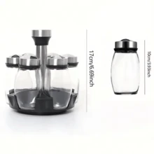 6 piezas/12 piezas Frascos giratorios de especias de vidrio - Organizador de estante giratorio de especias a 360°, equipado con frascos y estante giratorio de acero inoxidable para condimentos, adecuado para encimeras, armarios y cocina