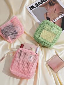 Bolsa de malla multiusos de alta calidad con textura de color macaron (estilo de cordón con colores aleatorios) Bolsa para toallas sanitarias, bolsa de almacenamiento de cosméticos, bolsa de maquillaje para damas, bolsa de almacenamiento de tampones para niñas, adecuada para viajes, vuelos, negocios, familia, campamento, al aire libre, playa, vacaciones de verano, regreso a la escuela, bolsa de lavado, bolsa de lavado, bolsa de viaje de lavado