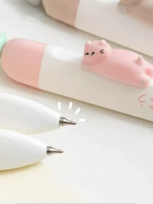 4支装可爱猫咪中性笔，创意猫咪造型高性价比中性笔，鸟形压花签名笔，0.5mm速干学生考试答题办公黑色笔，返校季 - 貓咪小鳥中性筆 - 查看 4