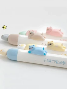 4支装可爱猫咪中性笔，创意猫咪造型高性价比中性笔，鸟形压花签名笔，0.5mm速干学生考试答题办公黑色笔，返校季 - 貓咪小鳥中性筆 - 查看 2