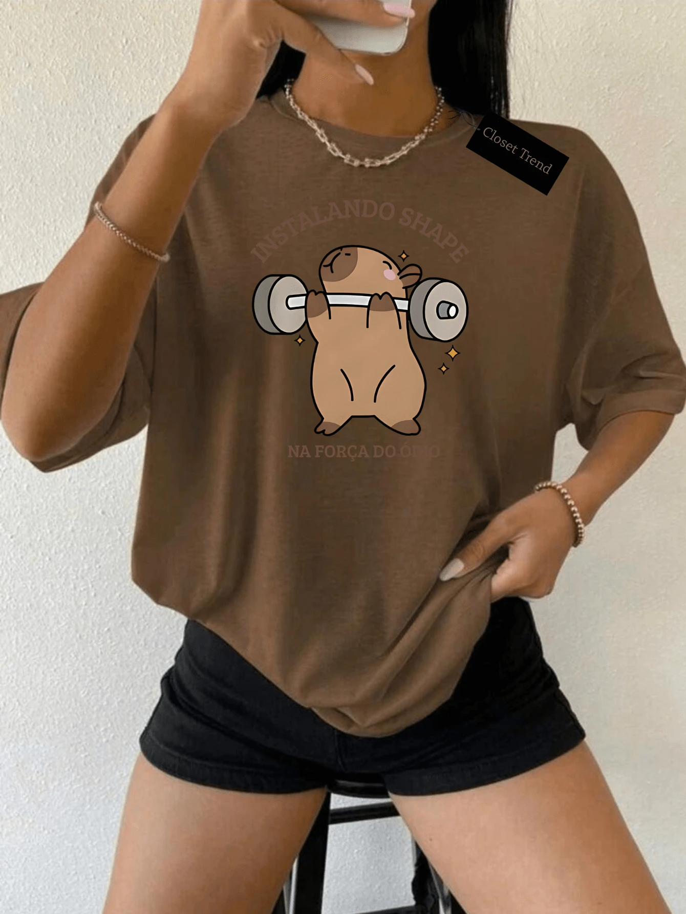 CAPIVARA Gym T-Shirt, INSTALLING THE SHAPE, Plus Size Fitness Bodybuilding Training Shirt - Rỉ Nâu - Xem 1