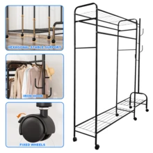 Lislark Heavy Duty Clothing Rail Clothes Rail Rack Closet Rails Coat Rail Wardrobe For Bedroom Free Standing Metal Hanging Garment Coat Rack Tidy Rails With Rolling Wheels (Heavy Duty-Black/White) ﻿ - Black - View 4