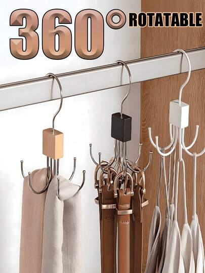 1/2 st roterande midjebältesställ i trä och metall - multifunktionell garderobsorganisatör för bälten, behåar, linnen, slipsar och halsdukar, med krokar i rostfritt stål - platsbesparande design, lämplig för trendig garderobsorganisation, mångsidig förvaring | modern organisatör | träbas