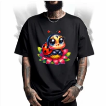 Pegatina de transferencia de calor con mariquita de siete estrellas linda y de ojos grandes, se puede lavar, planchar y parchar con agua, adecuada tanto para hombres como para mujeres en camisetas, vaqueros, chaquetas, mochilas, gorras, etc.