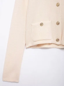 Nuevo Seelio Cardigan de punto con acento de botón dorado, para otoño/primavera - Beis - Ver 9