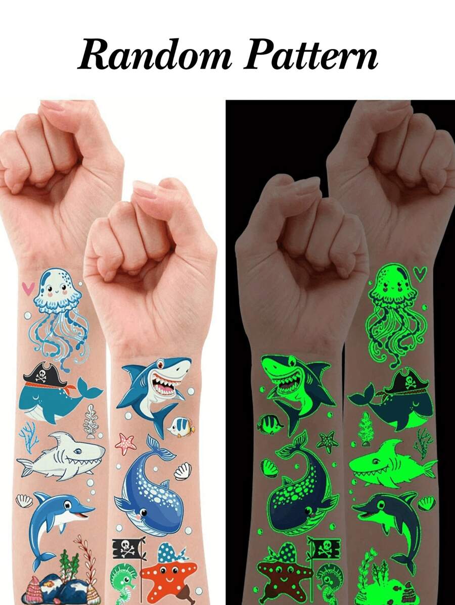 Neue Cartoon Meerestier Aufkleber für Kinder, leuchtende Aufkleber, wasserfeste schweiß-absorbierende Unterwasser-Party Temporäre Aufkleber, süße Cartoon wasserfeste Aufkleber, wasserfeste glitzernde Make-up Aufkleber, perfekte Geburtstagsparty Geschenke