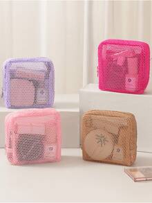 Bolsa de malla multiusos de alta calidad con textura de color macaron (estilo de cordón con colores aleatorios) Bolsa para toallas sanitarias, bolsa de almacenamiento de cosméticos, bolsa de maquillaje para damas, bolsa de almacenamiento de tampones para niñas, adecuada para viajes, vuelos, negocios, familia, campamento, al aire libre, playa, vacaciones de verano, regreso a la escuela, bolsa de lavado, bolsa de lavado, bolsa de viaje de lavado