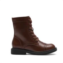 Kids' Combat Ankle Boots With Side Zipper & Lace-Up – For Toddlers, Little & Big Kids (Girls & Boys) - 棕色 - 查看 9