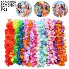 55 Pcs Artificial Hawaiian Flower Wreath Necklace, Hawaiian Theme Party Garland For Summer Beach Party, Wedding, Birthday Decorations Supplies,For Holiday Wedding Beach Birthday Decorations Party Supplies Wreaths Headbands Holiday Wedding Beach Birthday Decorations (Random Color)