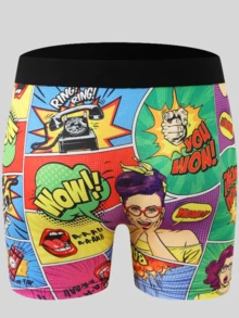 Men's Underwear, Funny Print Combination Suitable For Weddings, & Comfortable Men's Boxer Briefs Sports Boxing Men's Boxer Briefs, A Great Gift For Your Boyfriend Who Loves Them