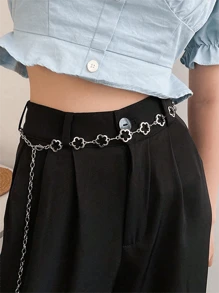 1件女士银色镂空花朵腰链，多功能束腰带，可搭配连衣裙、西装、衬衫等。
