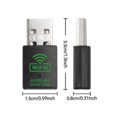 二合一迷你 USB 蓝牙适配器 WiFi6 AX900Mbps 加密狗网卡 2.4G/5GHz 免驱动 PC 600M 高速无线接收器 - 黑色 - 查看 9