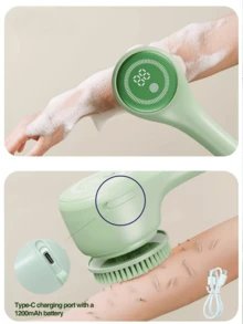 GENAI Electric Body Scrubber With Replaceable Heads, Long Handle, Powerful Motor & Gentle Bristles, Deep Cleansing & Exfoliating Brush For All Skin Types