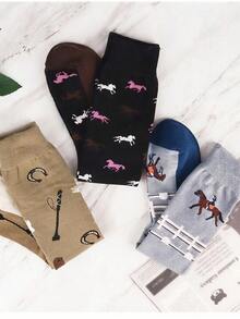 3 Pairs Of Women's Riding And Knee,High Socks, Comfortable Outdoor Women's Socks, Animal Party Riding Gifts, Socks For Horse Lovers, Novelty Socks For Mothers, Girlfriends, Ladies, Men, And Teenagers, New Knee,High Socks With Horse Patterns, Christmas Gifts, Party Gifts., Y2k, Cozy Socks - Multicolor - View 3