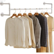 8TH-ST  Industrial Pipe Clothes Rack, 50 Inch Wall Mounted Clothing Rack, Space-Saving Hanging Closet Rod, Heavy Duty Multi-Purpose Garment Rack For Closet And Laundry Room(4 Bases), White TYJ002W - trắng - Xem 1