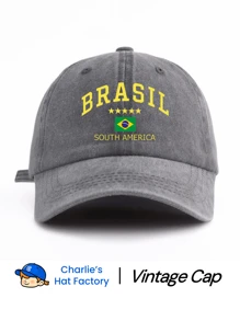 1pc Brazil Printed Washed Baseball Cap, Classic & Fashionable, Soft Sweatband, Adjustable Size, Lightweight Sun Protection, Versatile Classic Style, Suitable For Outdoor Sports, Football Matches, Daily Wear, Parties & Vacations, Perfect Gift For Friends And Family