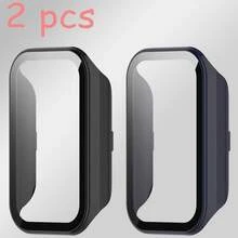 2 paquetes de carcasa dura de PC para el smartwatch Xiao Mi Smart Band 8 Active, con protector de pantalla de vidrio templado completo, funda protectora a prueba de golpes y accesorios para hombres y mujeres para Mi Band 8 Active y Xiao Mi Redmi Band 2