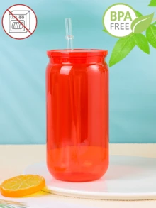 1PC/6pcs Colorful Plastic Cups With Lids And Straw PET Can Replacement For Water Bottle Shaped Cute Tumbler Drinking Plastic Cups For Party, Coffee, Milk Outdoor Sippy Cup Simple
