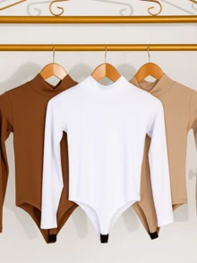 Kit 3 Women's Winter Bodysuits | High Neck With Suplex Lining | Elegance And Total Comfort - 棕色/白色/裸色 - 查看 1