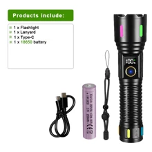 便携式 30W LED 手电筒大功率超远距离伸缩变焦手电筒 5 种模式照明多功能 USB 充电长端照明高光使用 18650/26650 电池荧光灯极具吸引力户外露营和钓鱼工作手电筒 - 黑色 - 查看 14