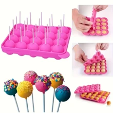 20 Hole Silicone Lollipop Mold With 20 Sticks - Perfect For Cake Pops, Chocolate And Candy Baking, Chocolate Molds - 粉紅色1個 - 查看 3