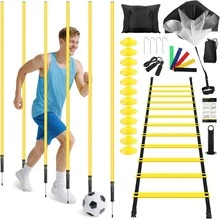 Soccer Agility  Equipment, 6 Agility Poles, 20ft Speed Ladder, 12 Disc Cones, Resistance Parachute, Jump Rope, 5 Resistance Bands, Soccer  Poles For Speed Agility
