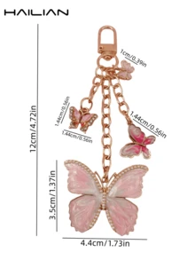 HAILIAN 合金材质制作的金属链条包包吊坠，蝴蝶图案，渐变蝴蝶，珍珠蝴蝶，镶钻蝴蝶，可作为包包吊坠，汽车钥匙扣，生日节日礼物 - 粉色 - 查看 6