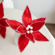 1pc Christmas Decoration Artificial Flower, Premium Velvet Red & White Candy Cane DIY Christmas Flower, Suitable For Christmas Tree Decor, Wedding, Home, Office, Garden Hanging Ornament