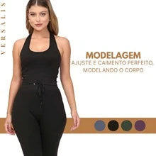 Kit 03 Conjunto Feminino Legging e Top Canelado Alça Grossa Regata Esportivo Fitness Casual Academia Exercicio - Roxo / Cinza / Verde - Visão 2