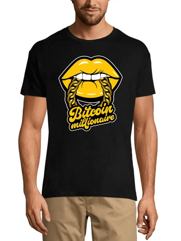 T-shirt décontracté à col rond et manches courtes en 100% coton pour homme "Bitcoin Millionaire". T-shirt graphique imprimé numériquement de 220g sur le thème des crypto-monnaies. 1 pièce.