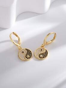 18K Gold Plated Tai Chi Charm Hoop Earrings Gold Dangle Charms Earrings Cubic Zirconia Drop Earrings Lever Back JEWELRY Gift For Her - Vàng - Xem 5