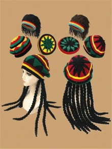 全新牙买加拉斯塔假发帽，针织帽，男女通用，适合日常佩戴、派对、万圣节 - 彩色 - 查看 1