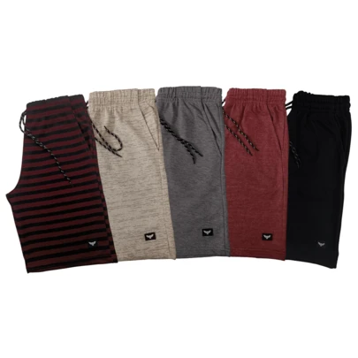 Kit 5 Bermudas Moletom Listrada Bordo Masculina Cores Sortidas Academia Treino Casual