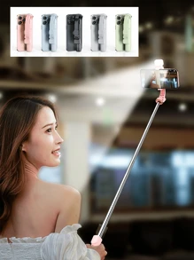Palo de selfie portátil, palo de selfie telescópico para teléfono con luz de relleno incorporada, trípode para teléfono inteligente giratorio 360° con control remoto inalámbrico, compatible con iPhone y Android para vacaciones de verano, viajes, iluminación, actividades al aire libre, transmisión en vivo y equipo de vlogging
