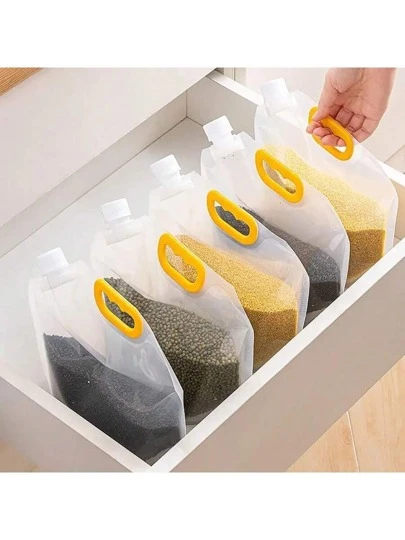 5个带手柄和喷嘴的可重复使用储物袋、分装袋、保鲜袋、防臭防漏冷冻袋，适用于液体午餐、腌制肉类、水果和蔬菜、谷物、家庭厨房用品、厨房配件