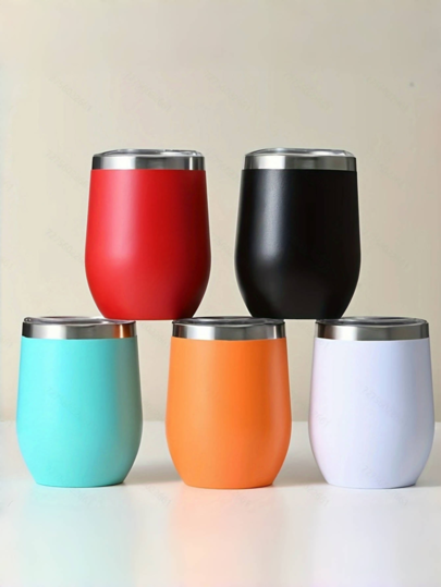 1pc Premium Stainless Steel Wine/Water Tumbler: 12oz/350ML  Double-Wall Vacuum Insulation Maintains Perfect Temperature. Leak-Proof Lid Design. Great For Hiking, Camping, Boating & Daily Commute. Designed For Beverage Lovers On-The-Go.Perfect For Travel & Outdoors