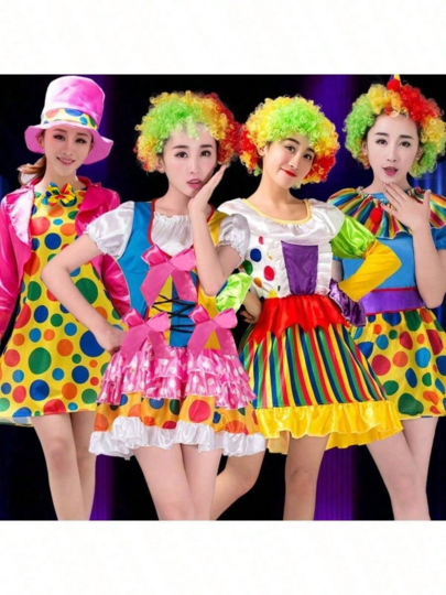 成人女式小丑角色扮演服装，万圣节表演服，性感小丑舞台服装，疯狂套装，弹性涤纶面料