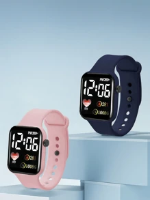 2pcs/1pc Kids Youth Student Love Design Casual TPU Material LED Digital Display Electronic Sports Watch For Daily Life Suitable For Couples Birthday Gifts Party Vacation Best Choice For Halloween, Christmas, Valentine's Day, Mother's Day, Holiday Gifts