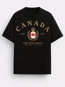 Men's Cotton T-Shirt With Pattern Print, Featuring "Canada" And "The True North", Est. 1867 Design