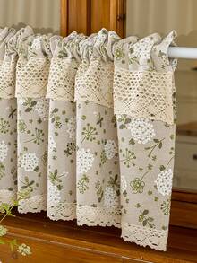 1pc Pastoral Floral Curtain, Fresh Style Partition Shading Short Curtain, Linen-Like Fabric Half Curtain, Cabinet Decor Door Curtain, Blackout Curtain - Multicolor - View 3